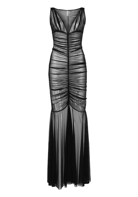 Black semi-sheer ruched Tara gown Norma kamali - women NORMA KAMALI | ST4243MSH34001